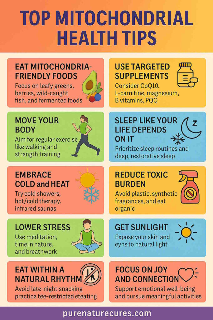 Mitochondrial health support tips infographic